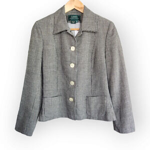 Vintage Lauren Ralph Lauren Wool Linen Black White Houndstooth Blazer Coat 10